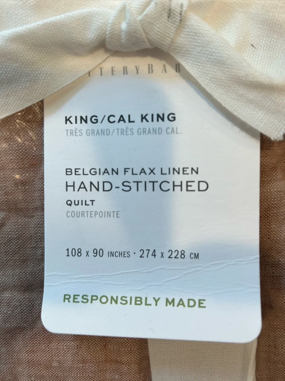 Pottery barn, Belgian flax linen hand stitched quilt King/CalKing Rosewood blush